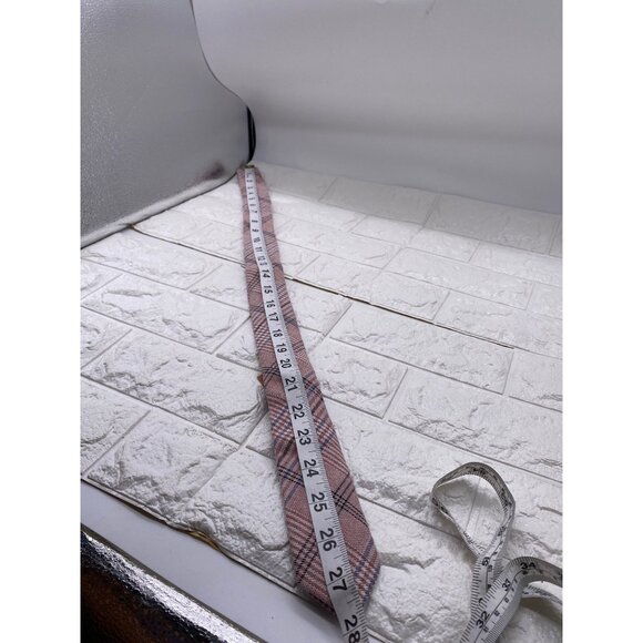 Skinny Tie Madness Mens Plaid Skinny Tie Pink Patch 100% Cotton SKM3225 - Picture 7 of 8